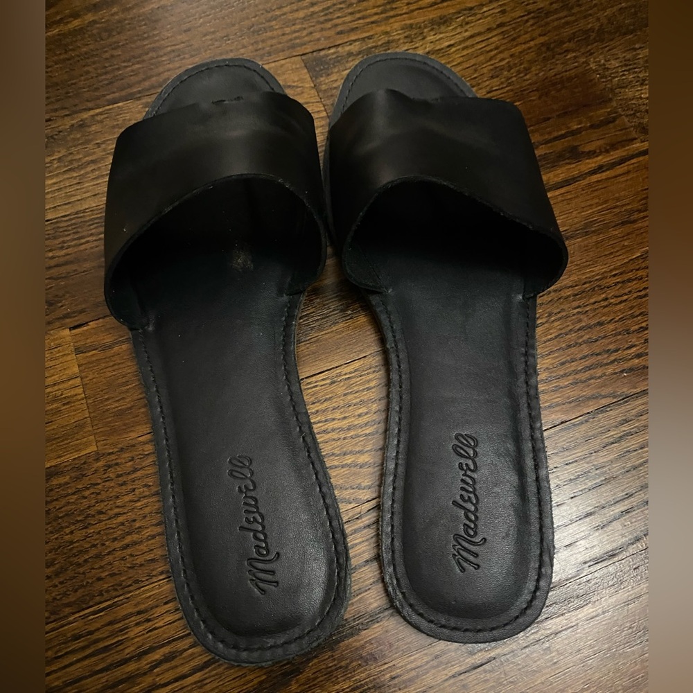 Madewell- Slide Sandal leather ‘The Boardwalk’ Post Slide size 10 women’s black - Picture 2 of 9